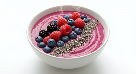 Indulge in this vibrant berry smoothie bowl, a delightful blend of fresh raspberries, blueberries, blackberries, and chia seeds, perfectly presented for a healthy and delicious start to your day.