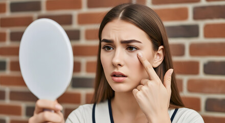 Woman with Skin Concern Looking in Mirror