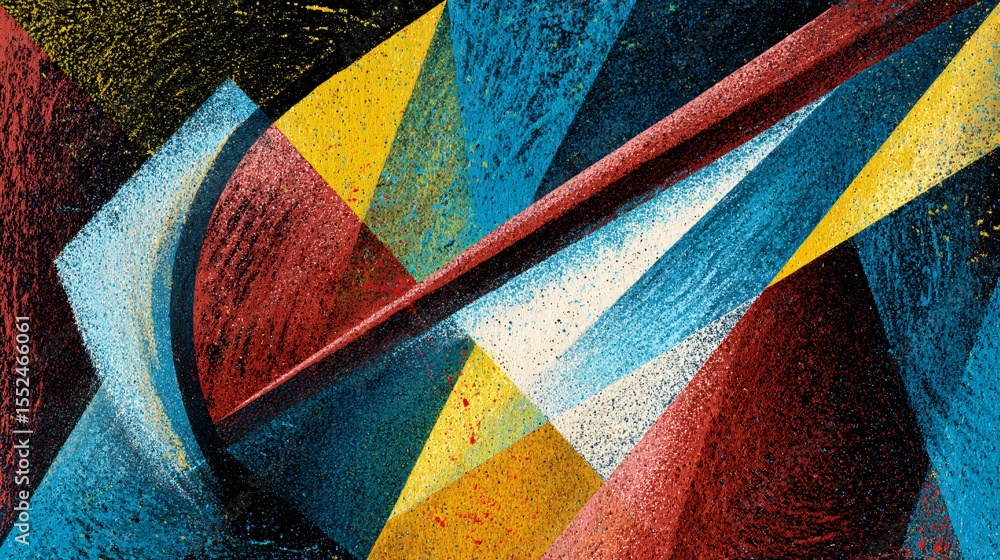 Poster explosive abstract featuring contrasting colors in geometric shapes with sharp, defined edges.