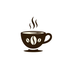 Isolated Illustration of Steaming Coffee Cup with Coffee Beans on Black