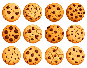 Obraz premium A collection of twelve delicious chocolate chip cookies, each with a unique texture and chocolate chip distribution
