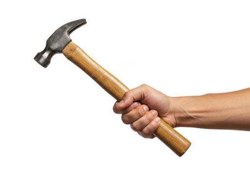 Isolated Image of Hand Holding Hammer Tool on Transparent Background
