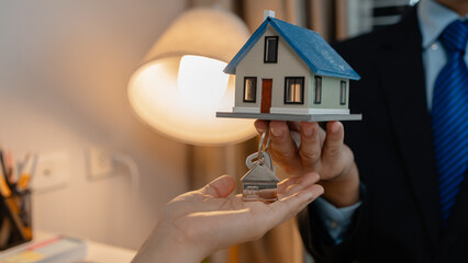staff is explaining the information about the house lease contract documents to the buyer, the...