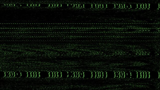Glitch and noise on TV screen green color effect background