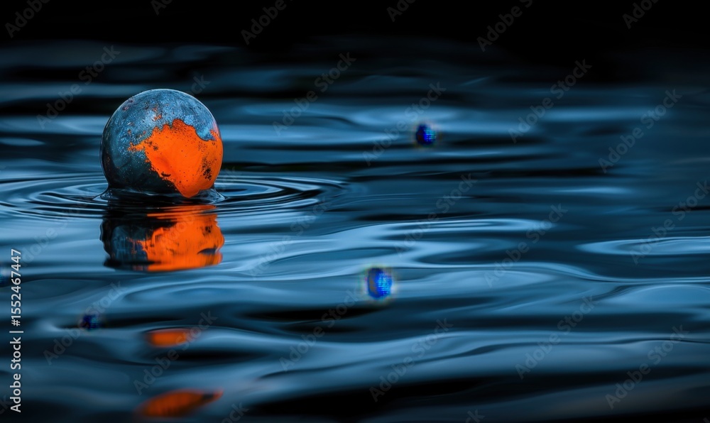 Aufkleber marble on water surface creating ripples with reflection and motion