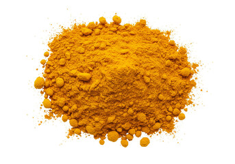 Isolated Pile of Aromatic Yellow Turmeric Spice Powder on Transparent
