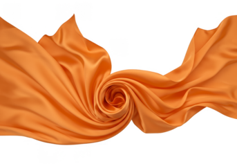 Isolated Transparent Background of Orange Silk Fabric Wave Textile Cloth