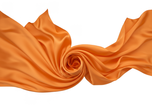 Isolated Transparent Background of Orange Silk Fabric Wave Textile Cloth