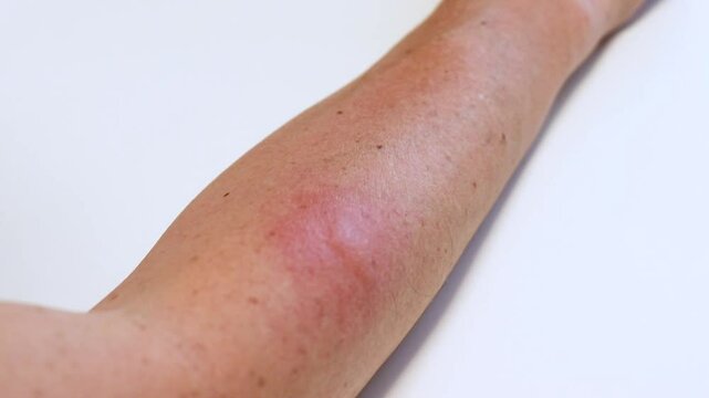 虫刺されの跡に薬を塗る