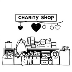 A charity shop with donated goods for sale