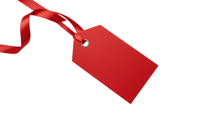 Isolated Red Tag with Ribbon for Price Christmas Gift Sale