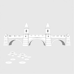 Obraz premium A castle drawbridge lowered over a lily-covered mo...