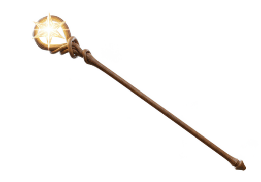 Isolated Shiny Magical Wooden Staff of Wizardry Ornate and Detailed