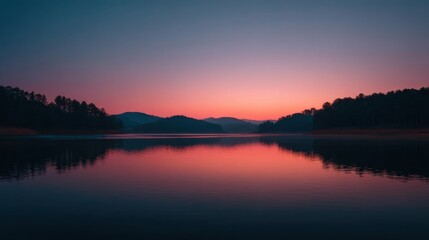 Fototapeta premium A Tranquil Lake At Twilight With Moody Hues