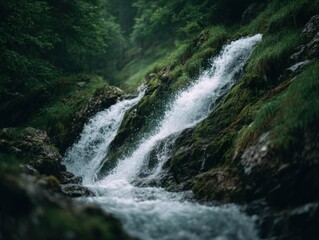 Fototapeta premium A Vibrant And Dynamic Cascading Waterfall