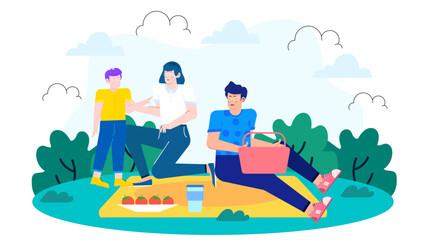 Happy family bonding with a picnic outdoors. Suitable for family related designs, lifestyle blogs, parenting articles, and outdoor recreation promotions.