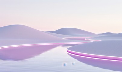 Surreal landscape with luminous waters and pastel skies background