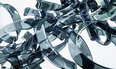 Translucent ribbon abstract swirling blue and grey shapes intersections