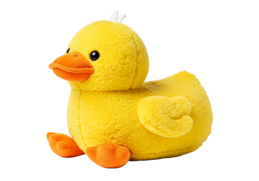 Isolated Plush Yellow Duck Toy Sitting On Transparent Background