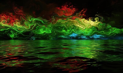 Vibrant abstract landscape with water reflection artistic background