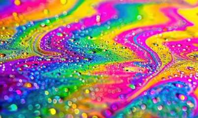 Vibrant multicolored abstract pattern with water droplets macro photography