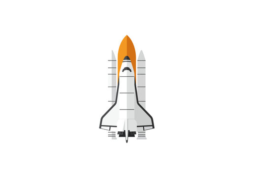 A white space shuttle orange tank  solid rocket boosters stand against a white background - Powered by Adobe