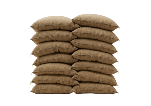 Isolated Stacked Brown Sandbags Texture Wall with Transparent Background