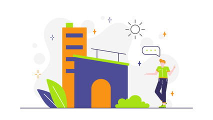 Architect showcasing contemporary structure plans, construction project concepts; business presentations, architectural design firms, real estate pitches, and urban development proposals.