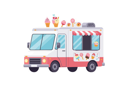 An ice cream truck is adorned with various frozen treats