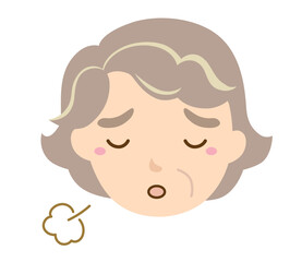 困り顔のおばあさんアイコンイラスト/線なし・ためいき