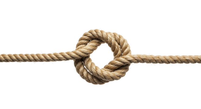 Isolated Transparent Background Image of Brown Twisted Nautical Rope Knot