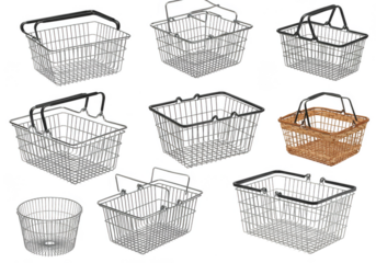 Isolated Shopping Basket Collection Woven Containers with Transparent Background