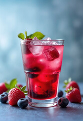 strawberry cocktail with ice and mint