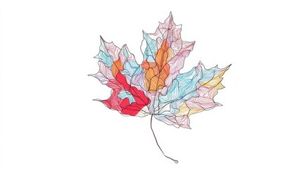 Maple Leaf, Canada Day Continuous Line Drawing with Editable Stroke and Color Elements 