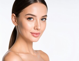 Obraz premium perfect beautiful face of a young girl woman with black hair pink smile lipstick 
