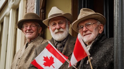 Older American Patriots with the Canadian Flag 