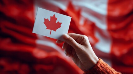 Voter on waiving Canada flag background. 3d illustration