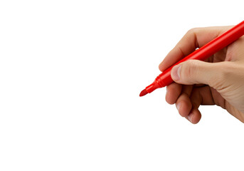 Isolated Transparent Hand Holding Red Marker Pen Felt Tip Writing Tool