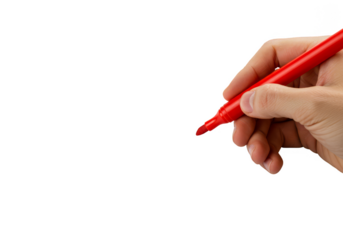 Isolated Transparent Hand Holding Red Marker Pen Felt Tip Writing Tool
