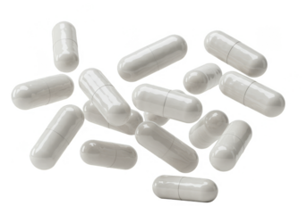 Isolated Transparent Background with Pile of White Medicine Capsules