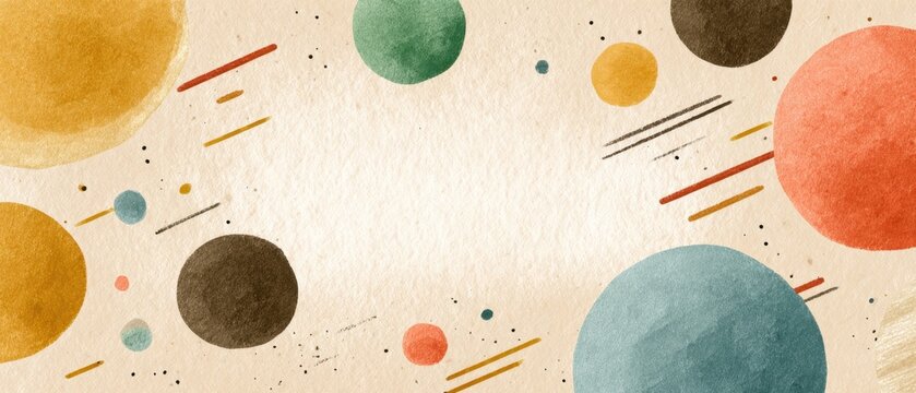 Abstract watercolor background with colorful circles on a beige background, pastel colors, simple flat design, white space in the center of the composition, minimalist style Generative AI