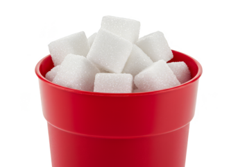 Isolated Transparency of White Sugar Cubes in a Red Container Still Life