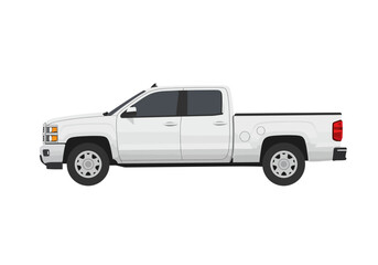 White pickup truck side view detailed illustration against a white background © Chico Store