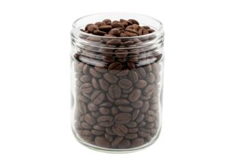 Isolated Transparent Background Full Glass Jar of Roasted Coffee Beans PNG