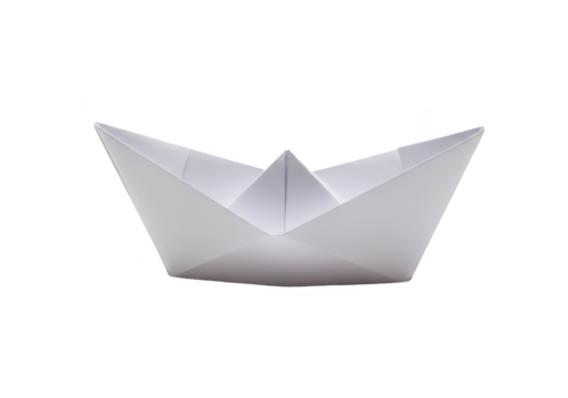 Isolated White Paper Boat Origami Craft on Transparent Background