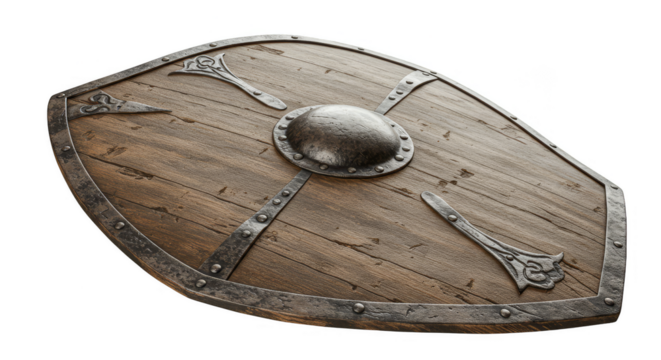 Isolated Wooden Shield Medieval Defense Warrior Armor Transparent Background