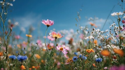 A Wildflower Field In The Middle Of A Summer Day