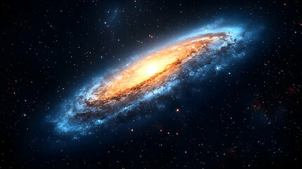 Fototapeta premium Vibrant spiral galaxy cosmic clouds and bright core in dark space