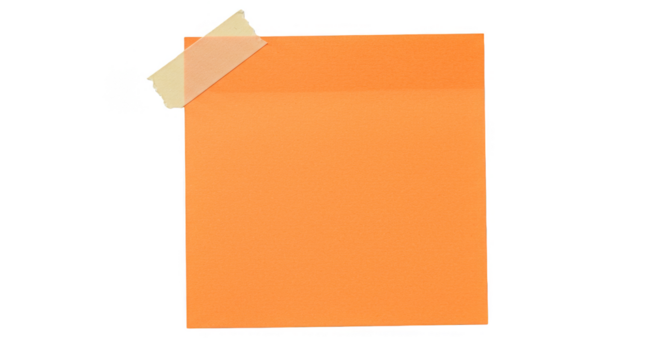 Orange Sticky Note with Adhesive Tape Office Memo on Transparent