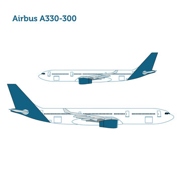 Airbus A330-300 Wide-Body Aircraft in Side View with Twin Engines and Extended Fuselage for More Passengers